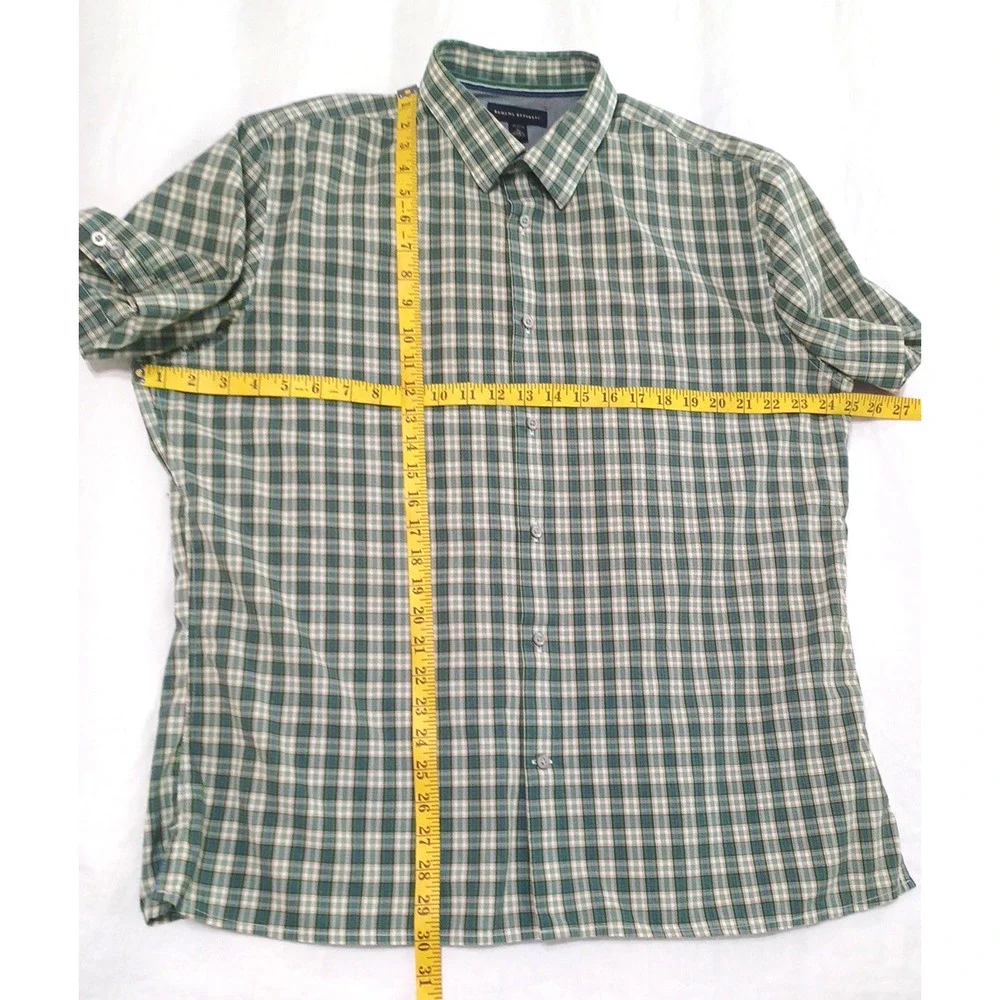 Banana Republic Mens Green Plaid Button SS Shirt Sz XL Chest 50